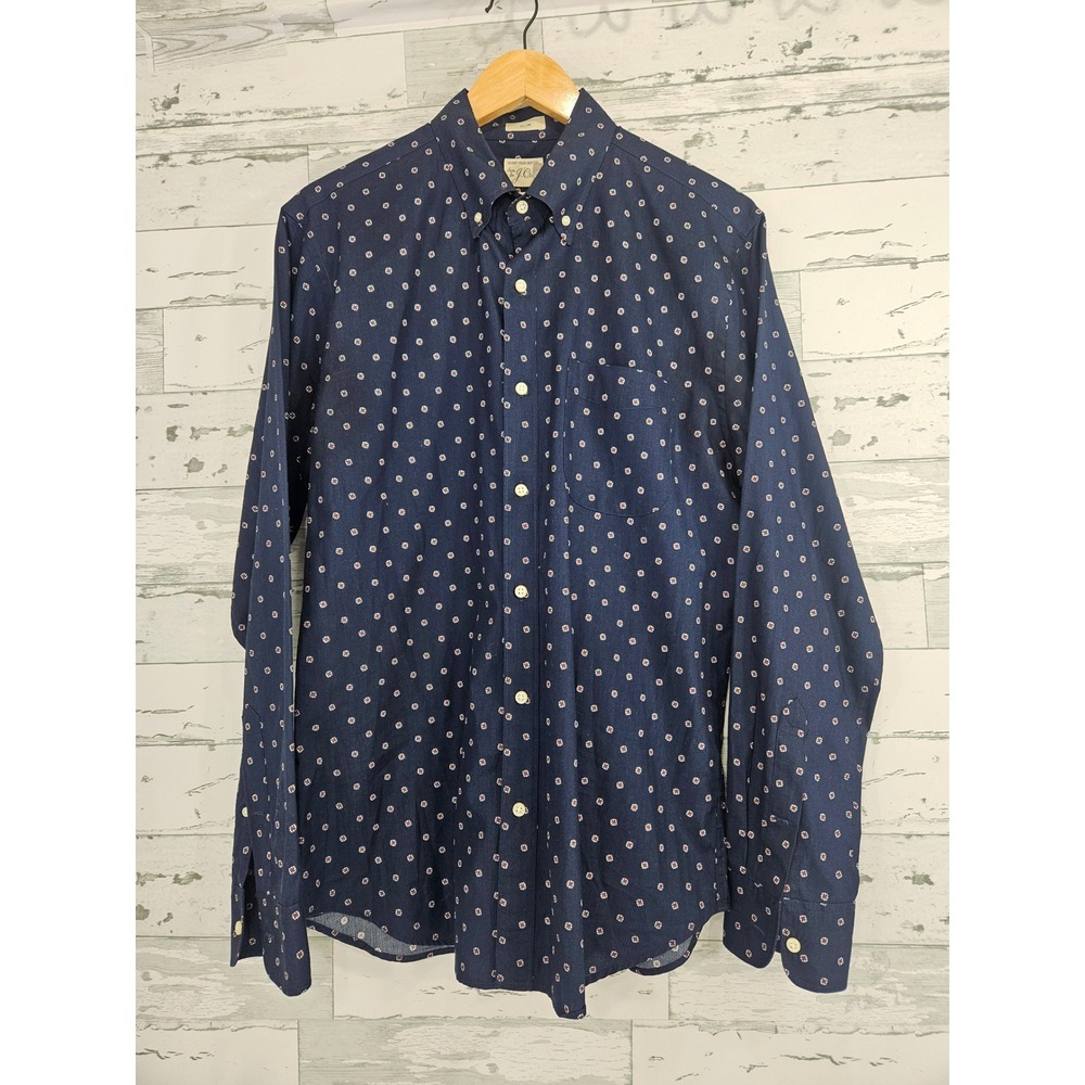 J.Crew Mens Slim Secret Wash Shirt Medium Navy Floral Micro Print Long Sleeve